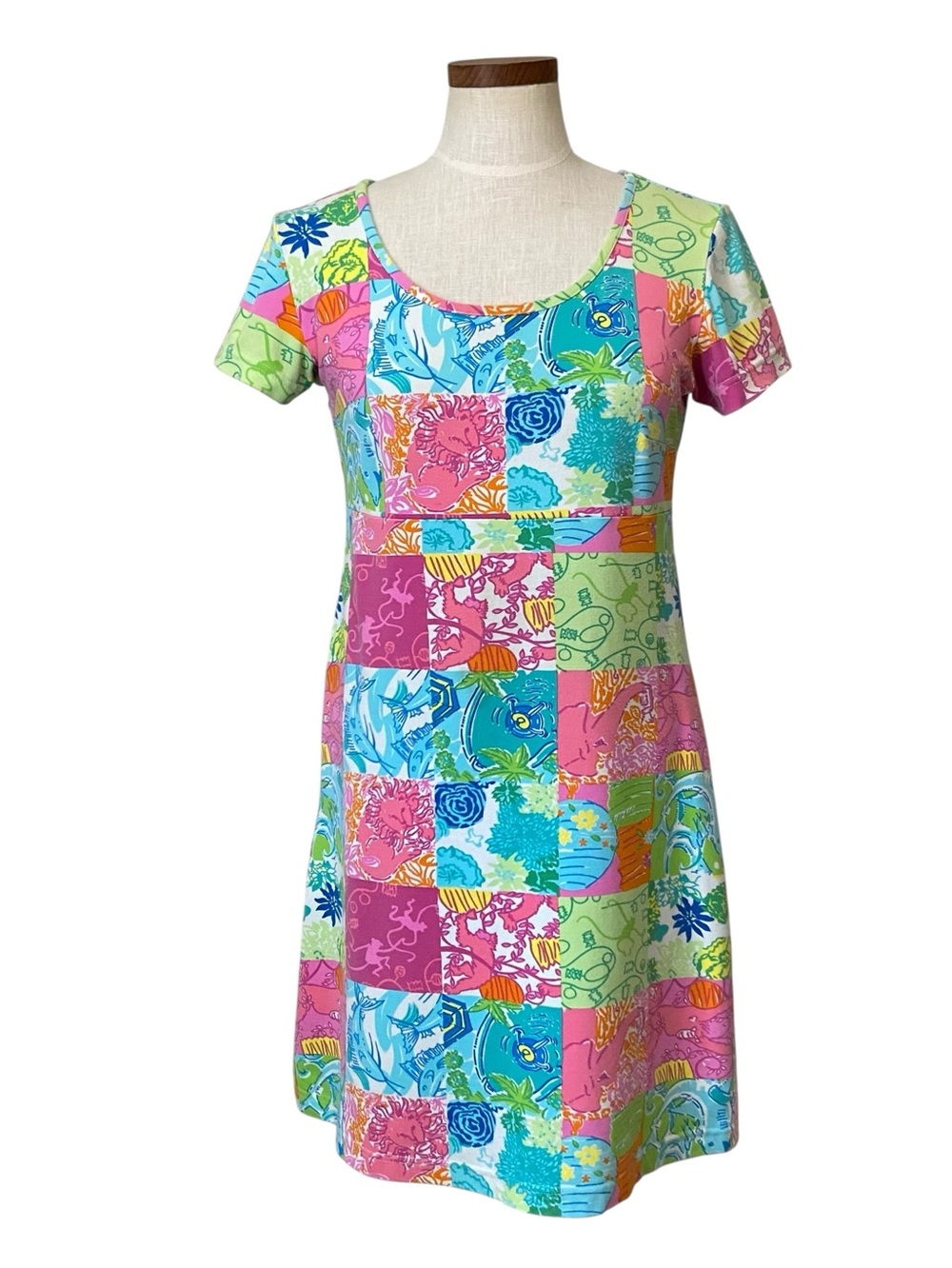 Lilly Pulitzer Vintage White Tag Party Patch Print Dress Sz S Y2K Preppy